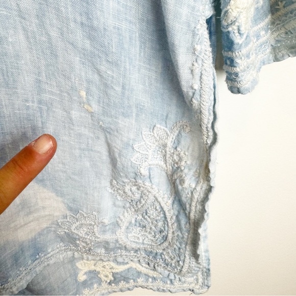 Calypso St. Barth | Hester Blue Linen Embroidered Tunic Top - Picture 9 of 9